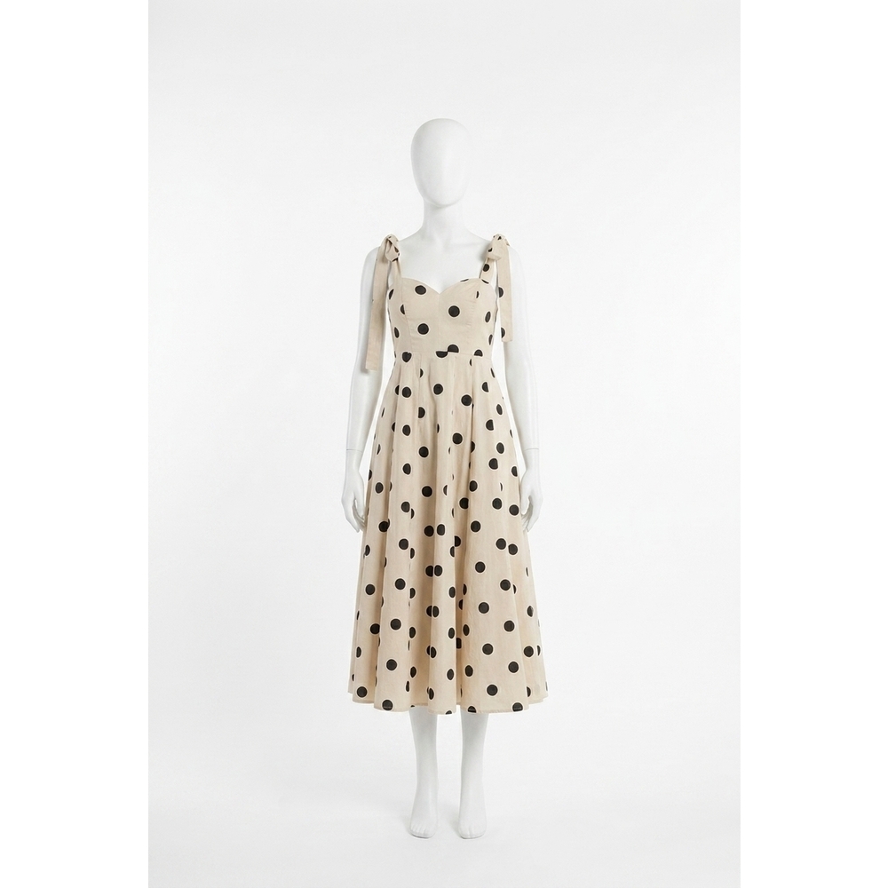 NEW MABLE polka dot midi dress in cream black